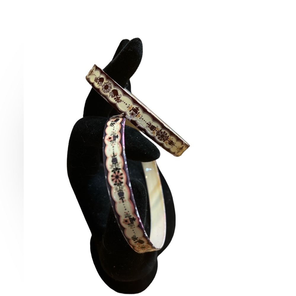 Vintage Floral Enameled Bangle Bracelets